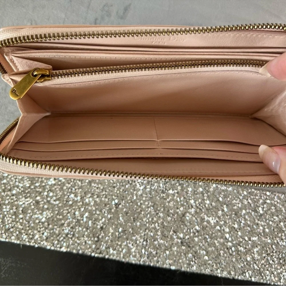 Lady Dior Voyageur Wallet Pink Studded Cannage Leather